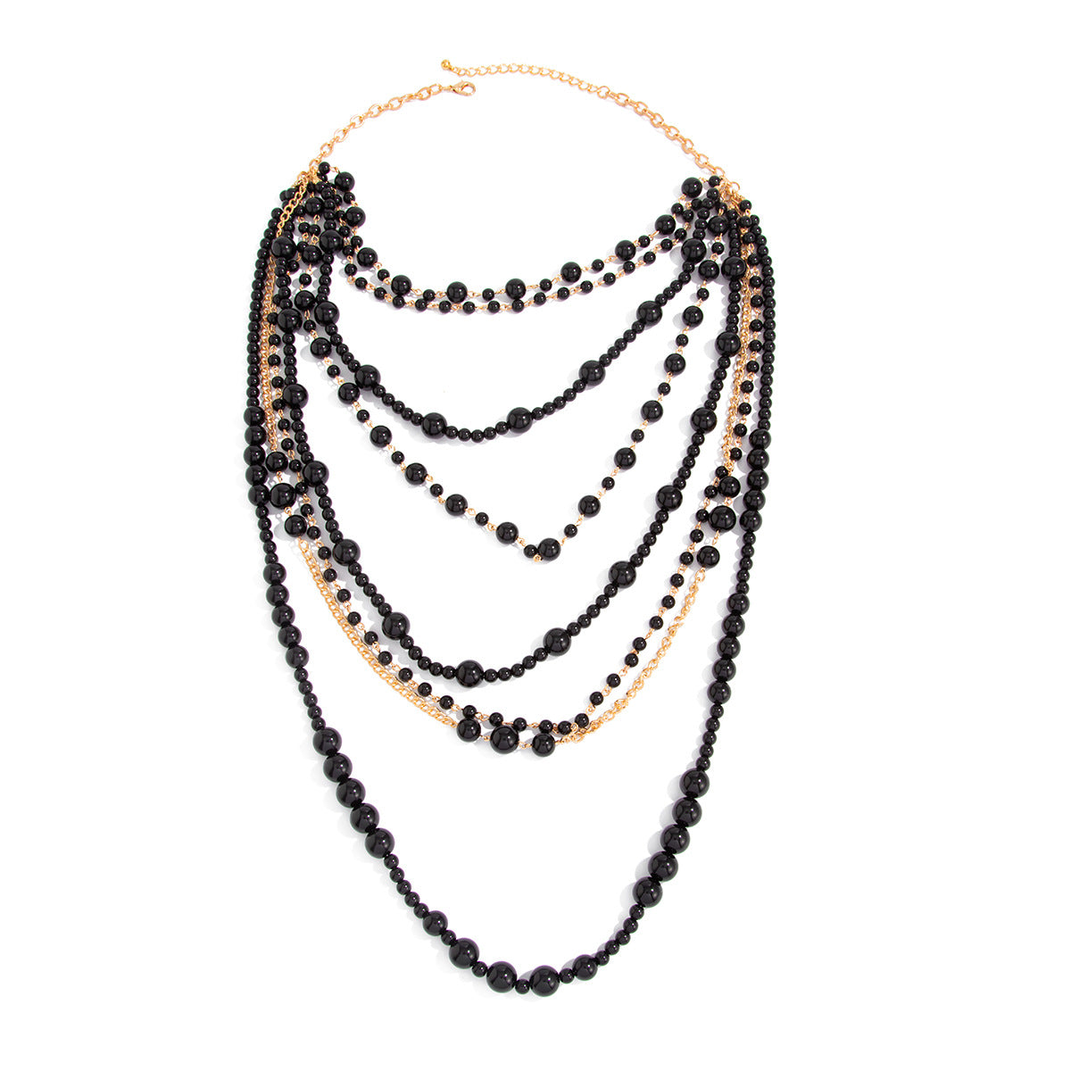 Exaggerated Geometric Faux Pearl Multi-layer Long Handmade Beaded Necklace for Women
