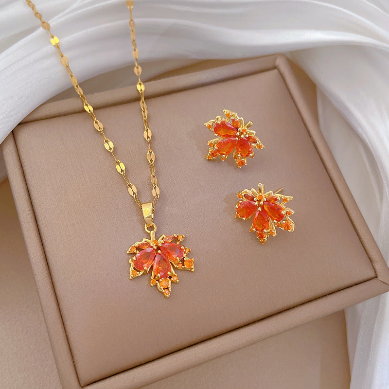 Luxury Fresh and Sweet Plated Brass Zircon Micro-Pave Earrings and Necklace Set