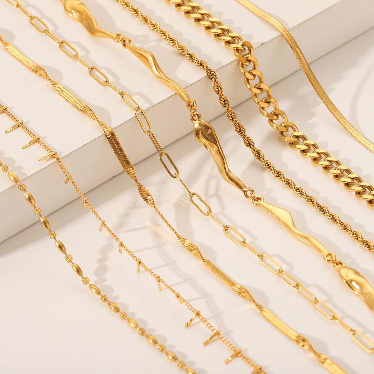 Ins Style Geometric Stainless Steel Cuban Chain Snake Chain Twisted Chain Cross Necklace for Women