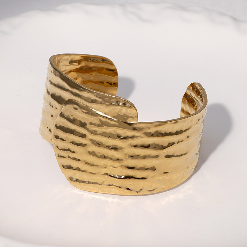 Minimalist Vintage 18K Gold Plated Stainless Steel Asymmetrical Bracelet Lightweight Fashion Jewelry