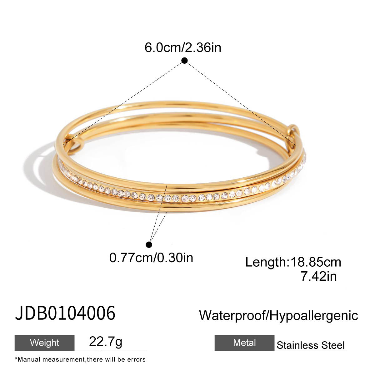 18K Gold PVD Stainless Steel Round Geometric Bangle for Women