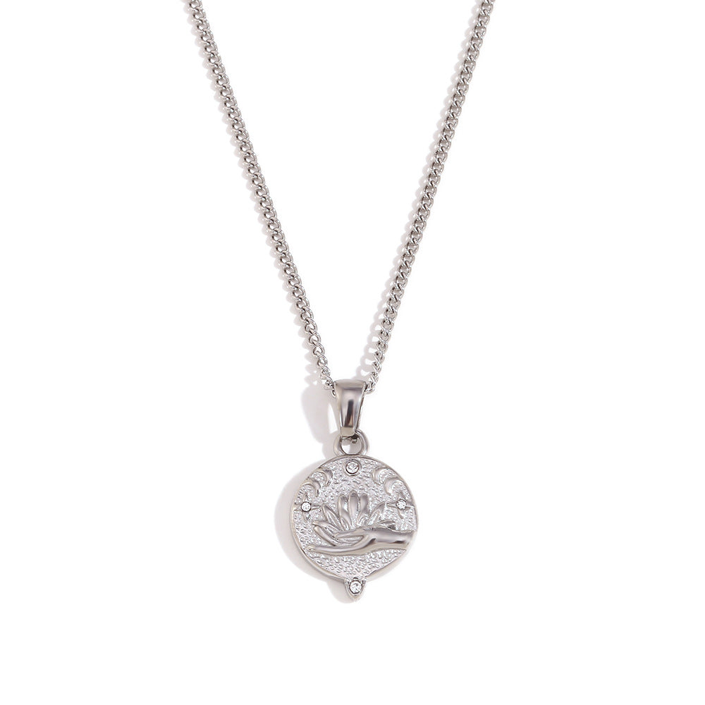 Vintage Minimalist Round Geometric Pendant Necklace in Stainless Steel with 18K Gold Plating for Women