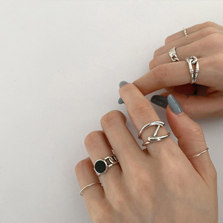 Minimalist Sweet Geometric Round Alloy Plated Ring Set for Women