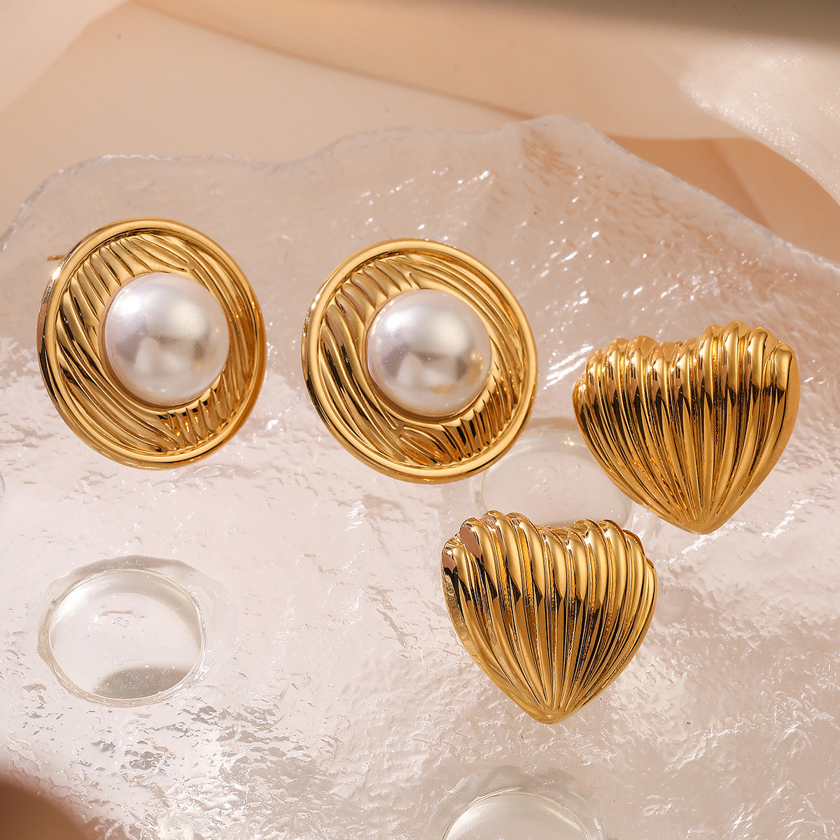 Vintage Geometric Stainless Steel Earrings with 18K Gold Plating for Women