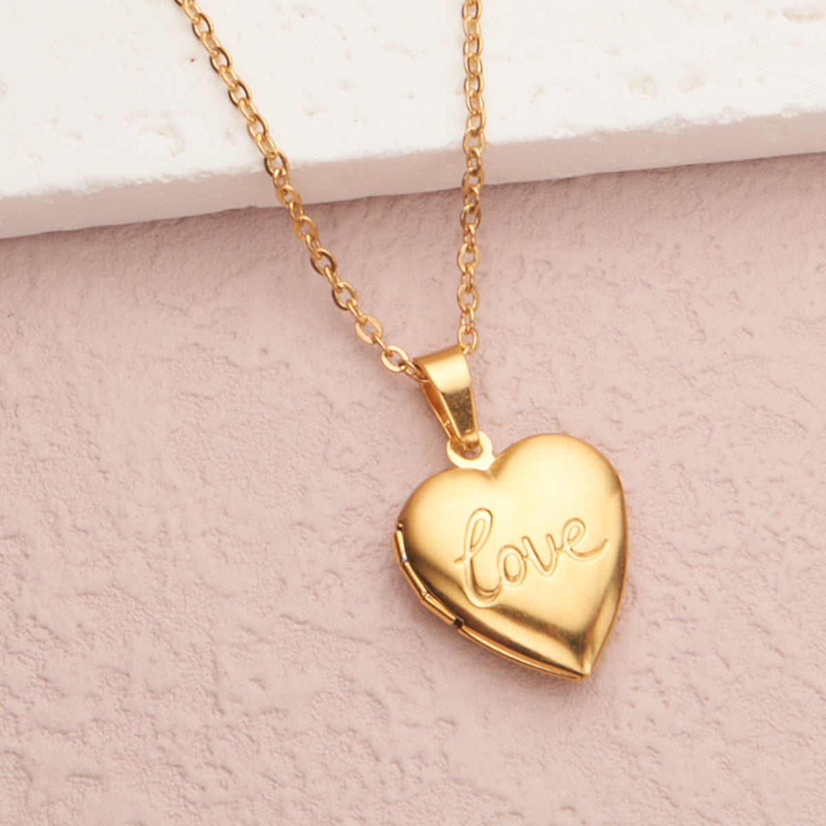Luxury Minimalist Heart-Shaped Opening Love Photo Frame Pendant Necklace in Stainless Steel with Polished Finish
