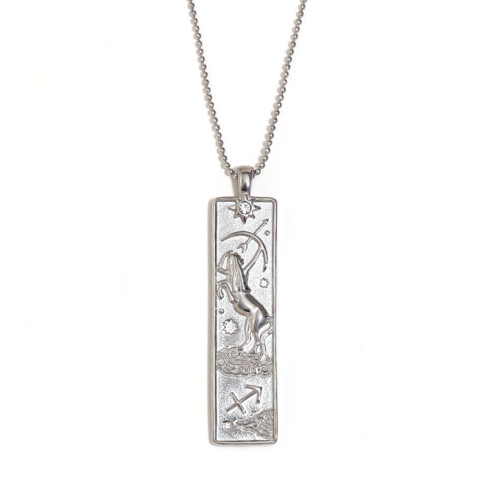 Vintage Geometric Zodiac Pendant Necklace for Women Stainless Steel with 18K Gold Plating Square Charm