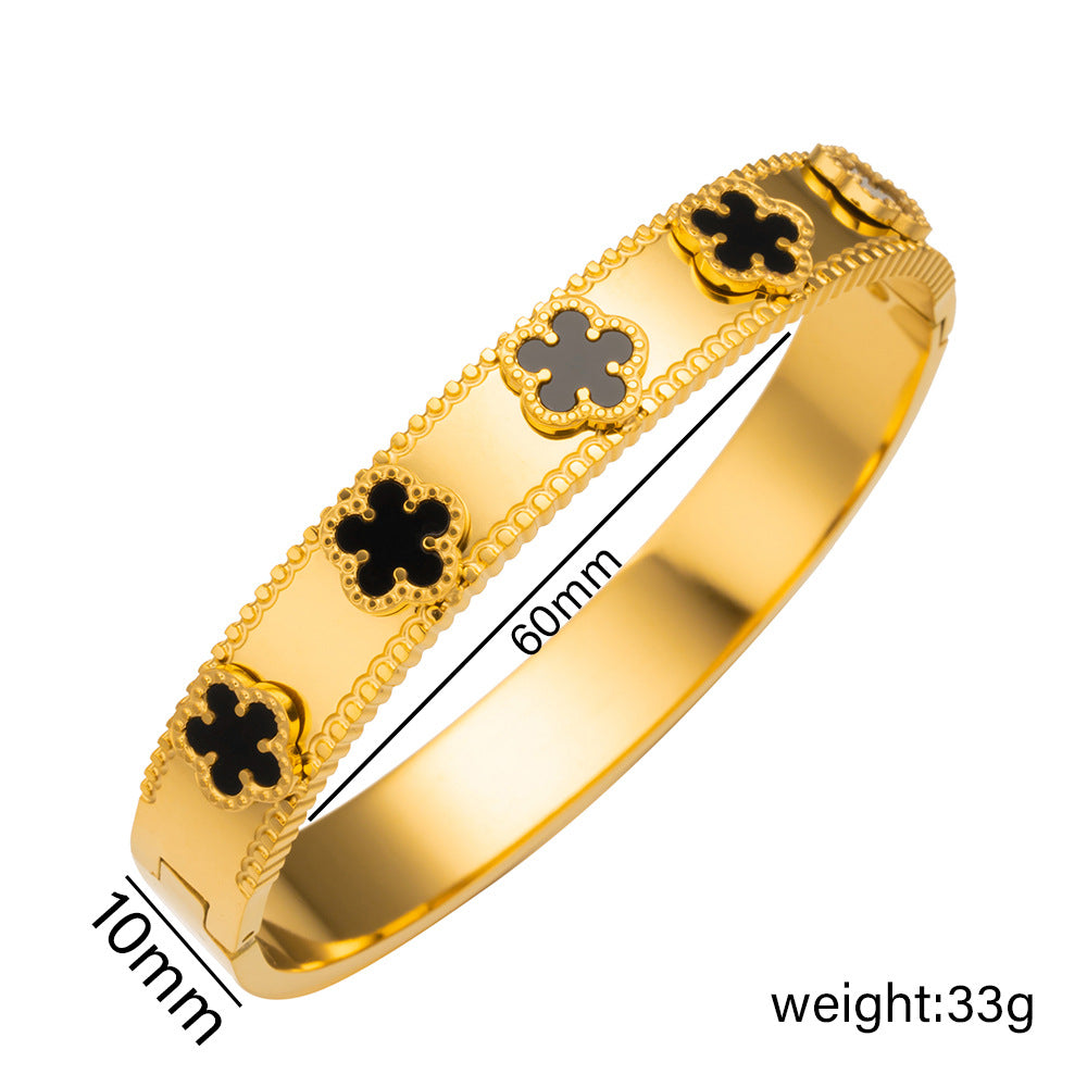 Bracciale Minimalista in Acciaio Inossidabile da Donna con Placcatura in Acciaio al Titanio e Intarsio di Strass a Forma Geometrica Ovale