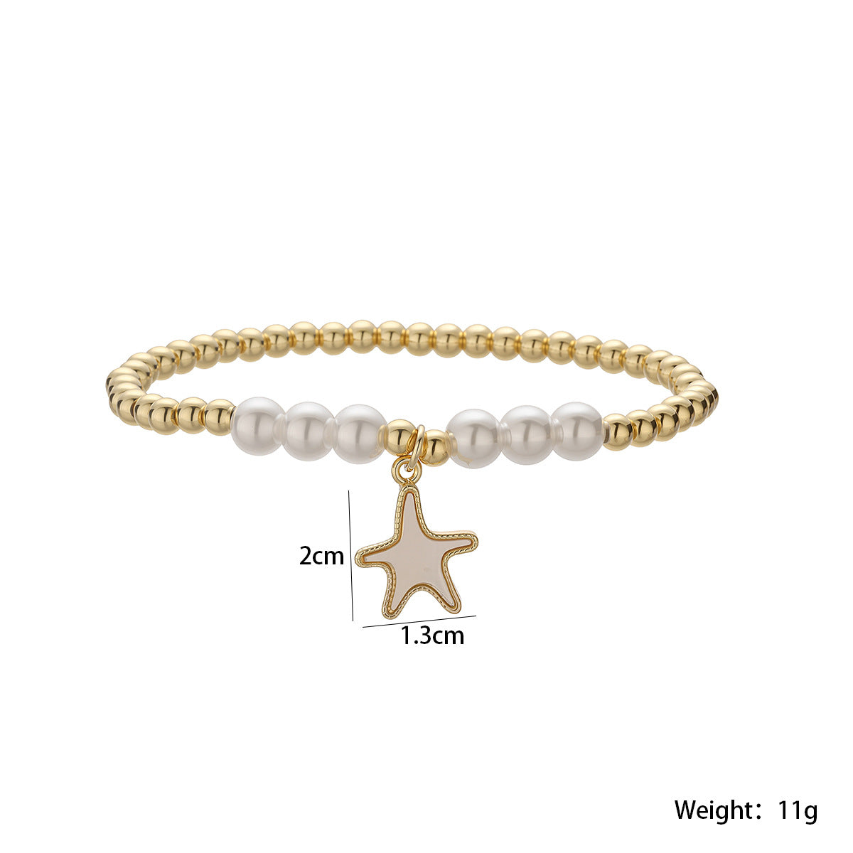 Minimalist Elegant Gold Plated Brass Geometric Starfish Beaded Bracelet for Women