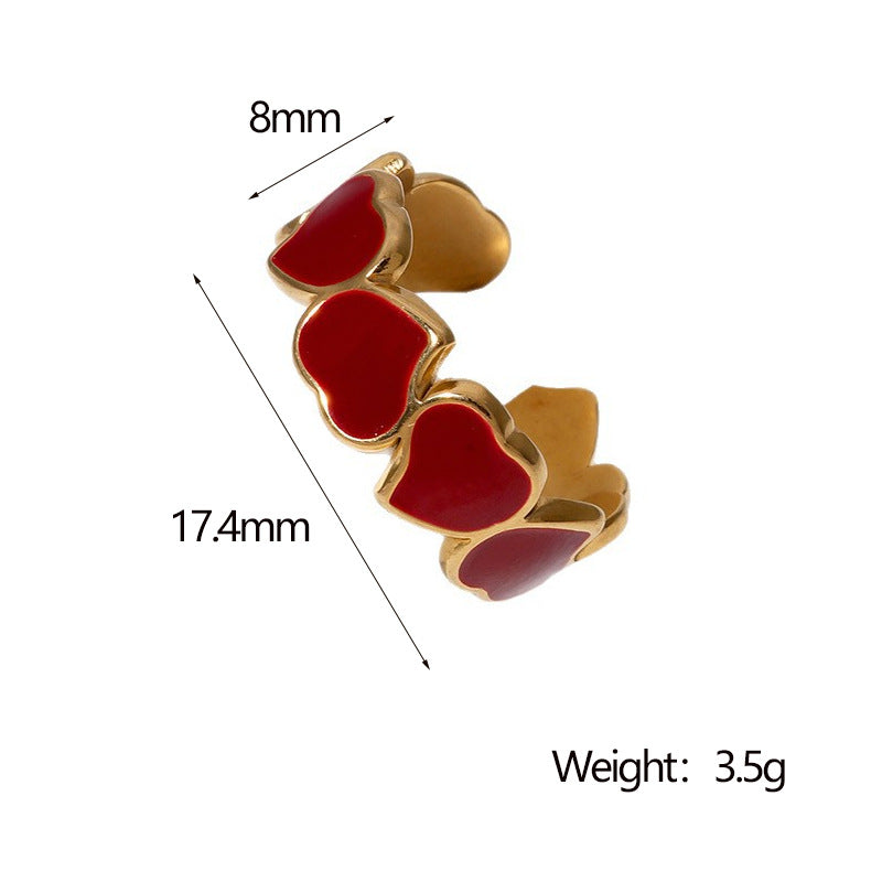 Minimalist Heart-Shaped Titanium Steel Adjustable Ring for Women with Enamel Finish and Hypoallergenic Plating