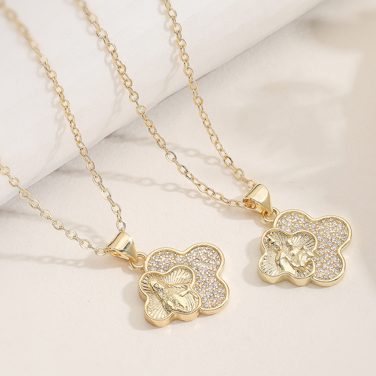 Minimalist Geometric 18K Gold Plated Brass Cubic Zirconia Pendant Necklace for Women