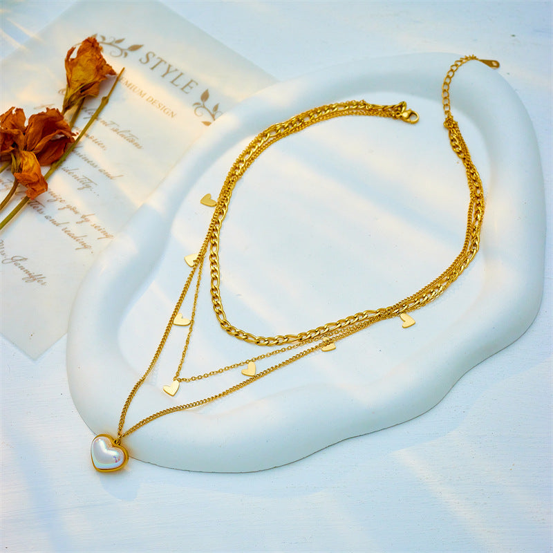 Minimalist Heart-Shaped Titanium Steel Pendant Necklace with Plated Finish and Multi-Layer Chain Design for Women