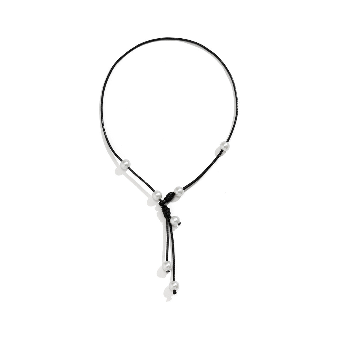 Minimalist Geometric Pendant Necklace for Women with Resin Imitation Pearl Beads and Tassel Detail on Waxed Cord Chain