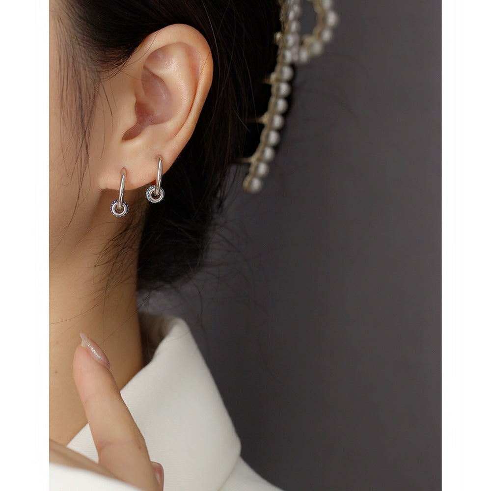 Sweet 925 Sterling Silver Geometric Lucky Bead Hoop Earrings for Women