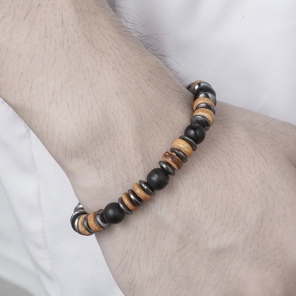 Bohemian Geometric Matte Wood Gemstone Bracelet for Men and Women
