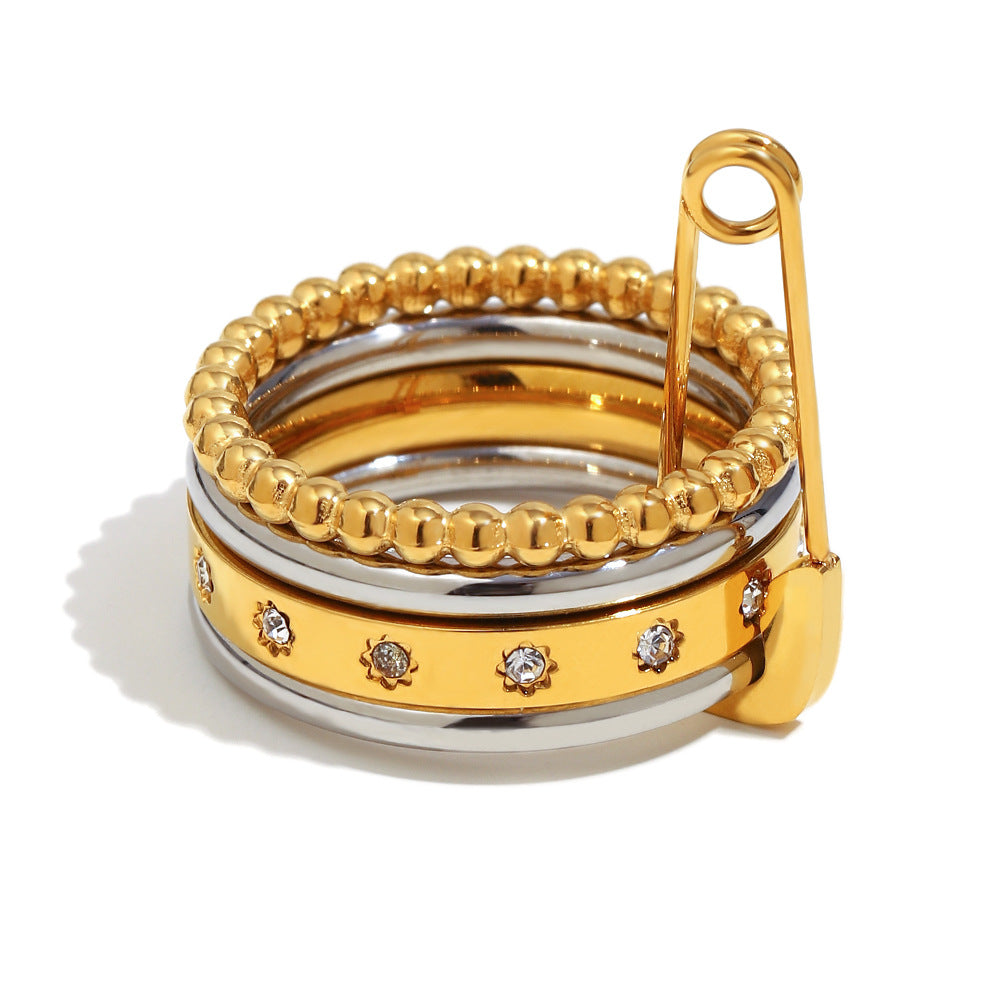 Anello da Donna Minimalista Geometrico in Acciaio Inossidabile Placcato Oro 18K con Zircone