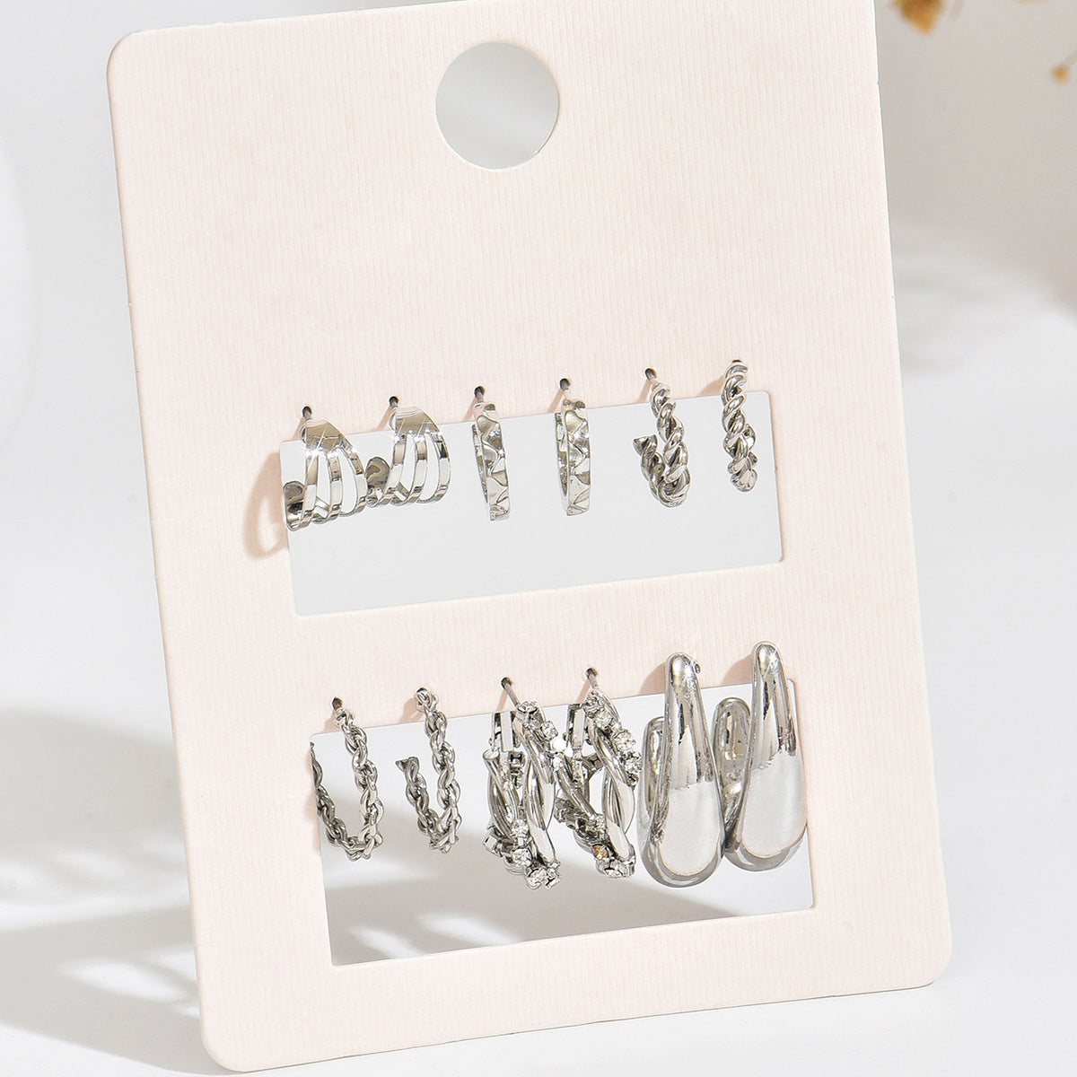 Vintage Business Geometric Square Round Alloy Plated Hoop Earring Set with Pearl Inlay for Women