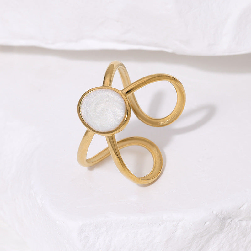 Minimalist Geometric Oval Line Design 18K Gold Plated Stainless Steel Ring for Women