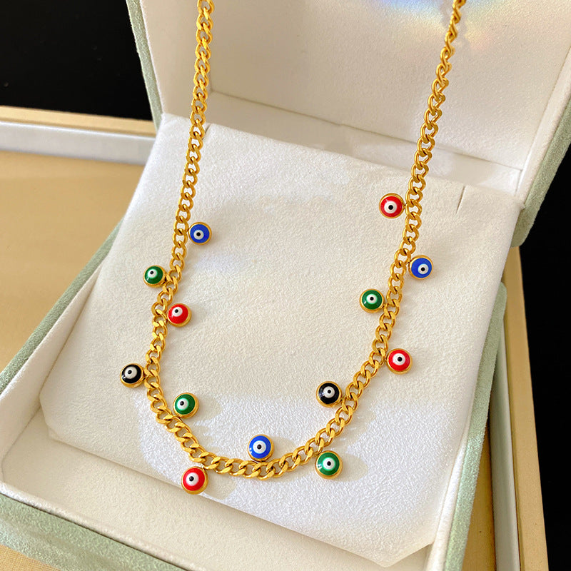 Colorful Round Eye Geometric Titanium Steel Plated Necklace for Unisex