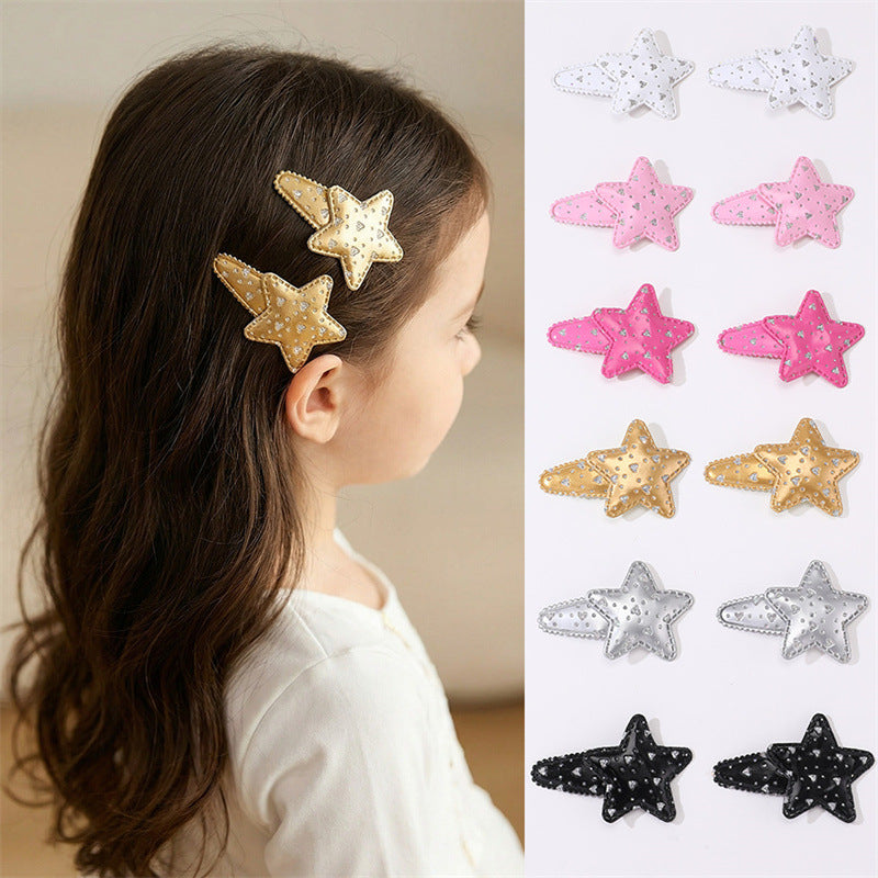 Cute Star-Shaped Children's Hair Clip with Bow Detail Polyester BB Clip for Girls