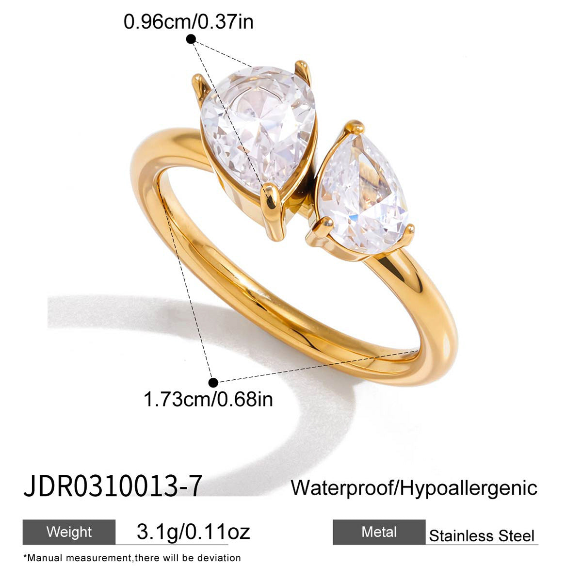 Anello Geometrico in Acciaio al Titanio con Intarsio in Zirconi per Donna, Placcato Oro PVD Sottovuoto, Gioielli di Moda Ipoallergenici in Acciaio Inossidabile