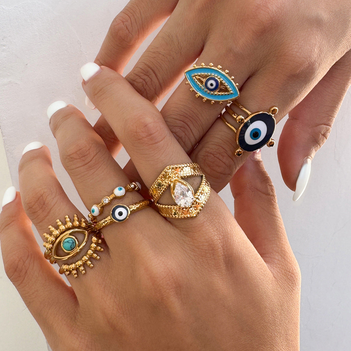Anello da donna in acciaio al titanio con occhio di demone geometrico, placcato, gioiello di moda in acciaio inossidabile ipoallergenico