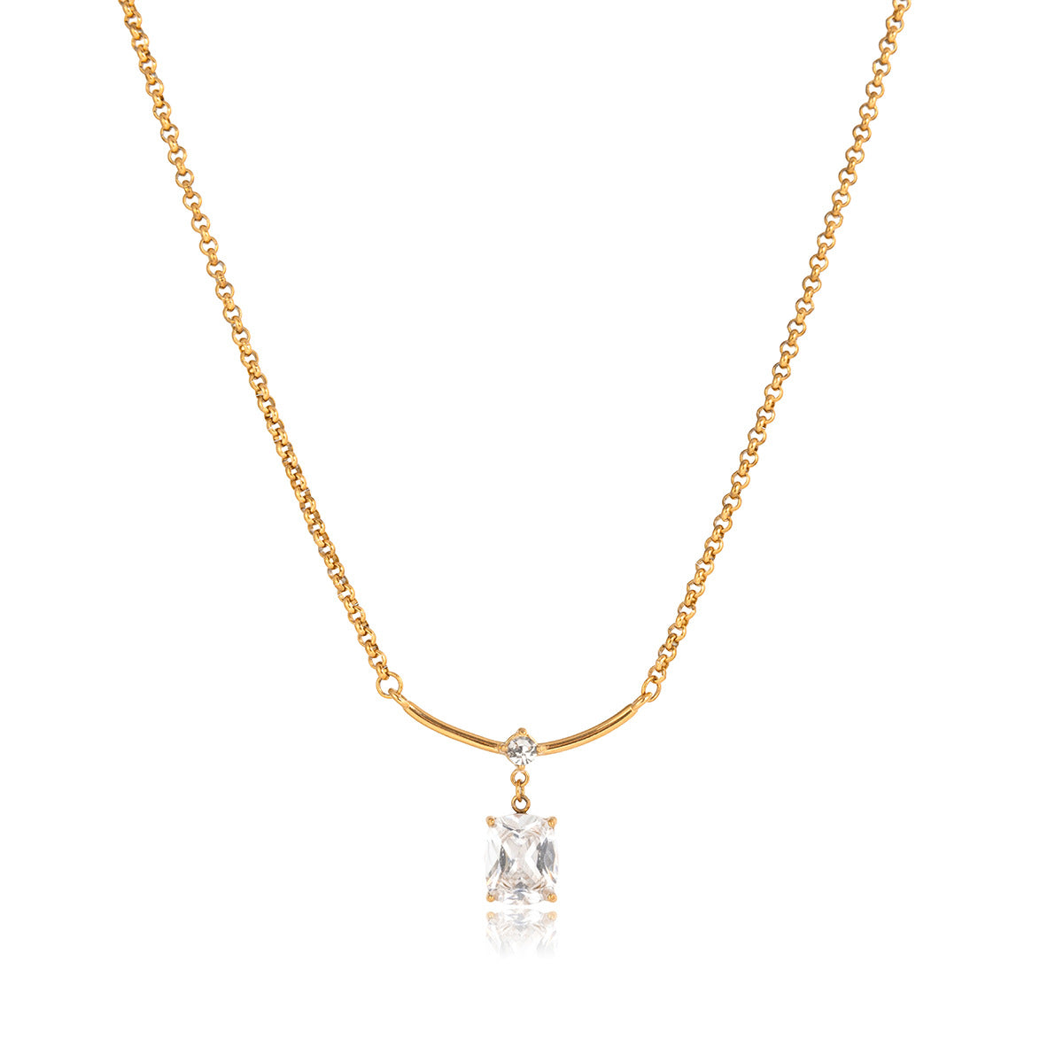 Minimalist Geometric Square Stainless Steel PVD Cubic Zirconia Pendant Necklace for Women