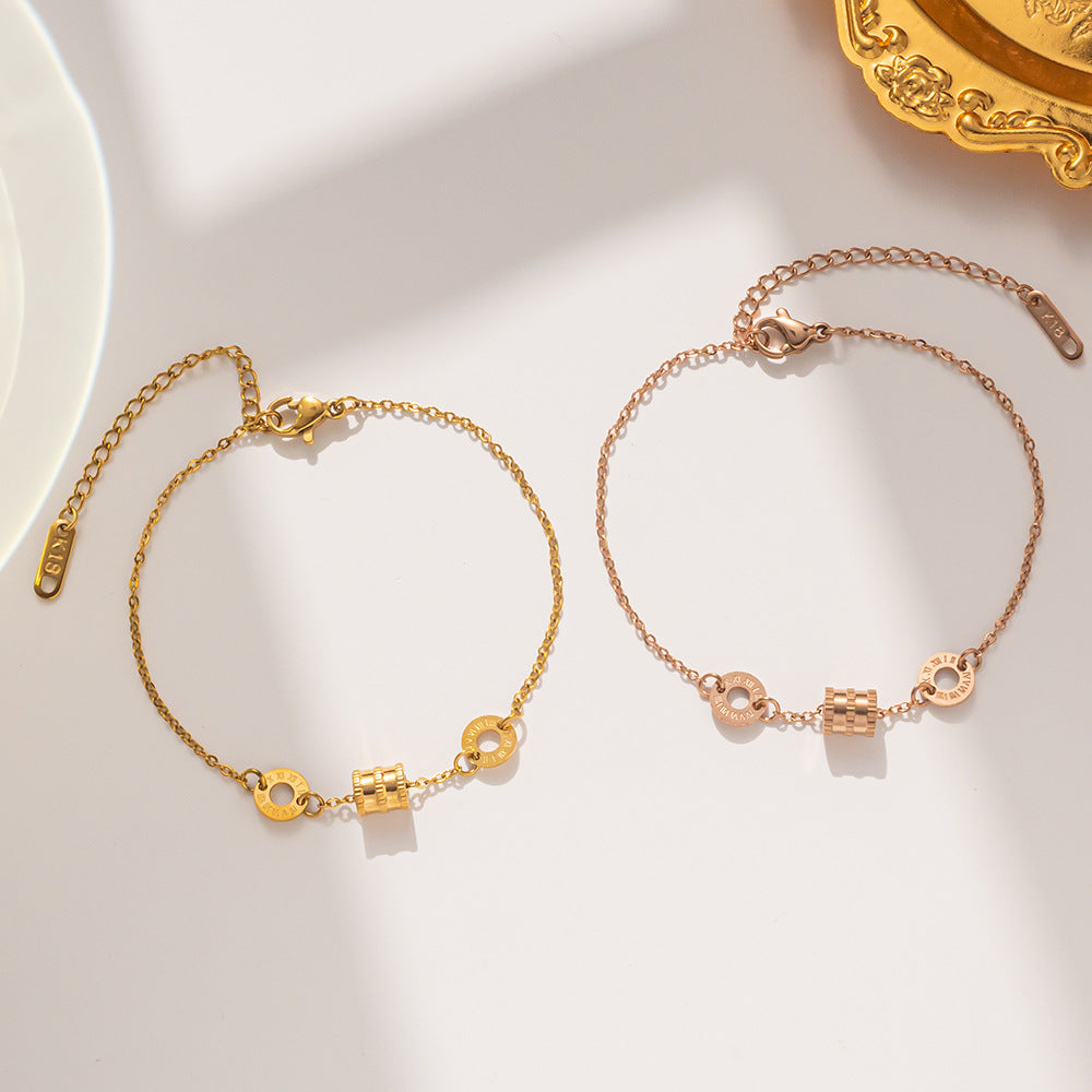 Luxury Geometric Titanium Steel Bracelet for Women with Rose Gold Plating, Elegant Oval Accent Design