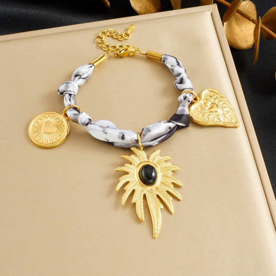Vintage Personalized Stainless Steel Plated Palm Tree Pendant Heart Knot Rope Chain Necklace and Bracelet Set for Women