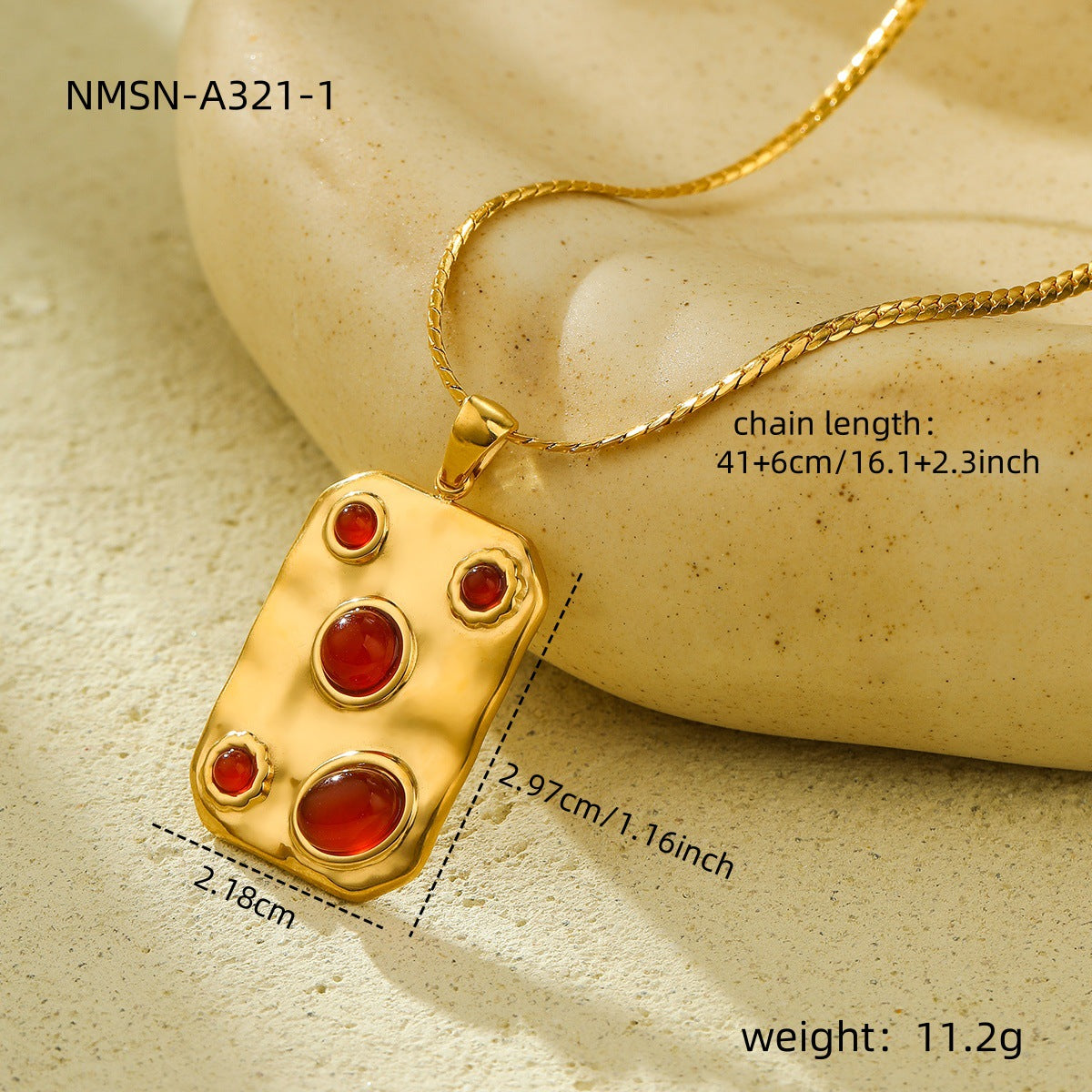 Set di collana con pendente in titanio e acciaio quadrato minimalista con intarsio in pietra naturale da donna