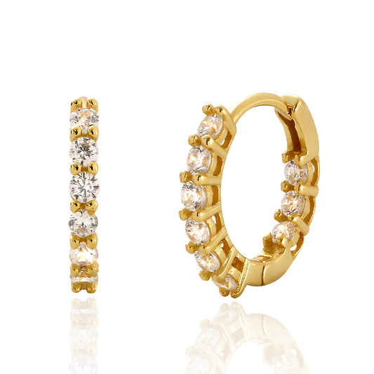 Pendientes de Aro Redondos Geométricos Minimalistas y Elegantes de Plata de Ley 925 con Incrustaciones de Circonita Cúbica para Mujer