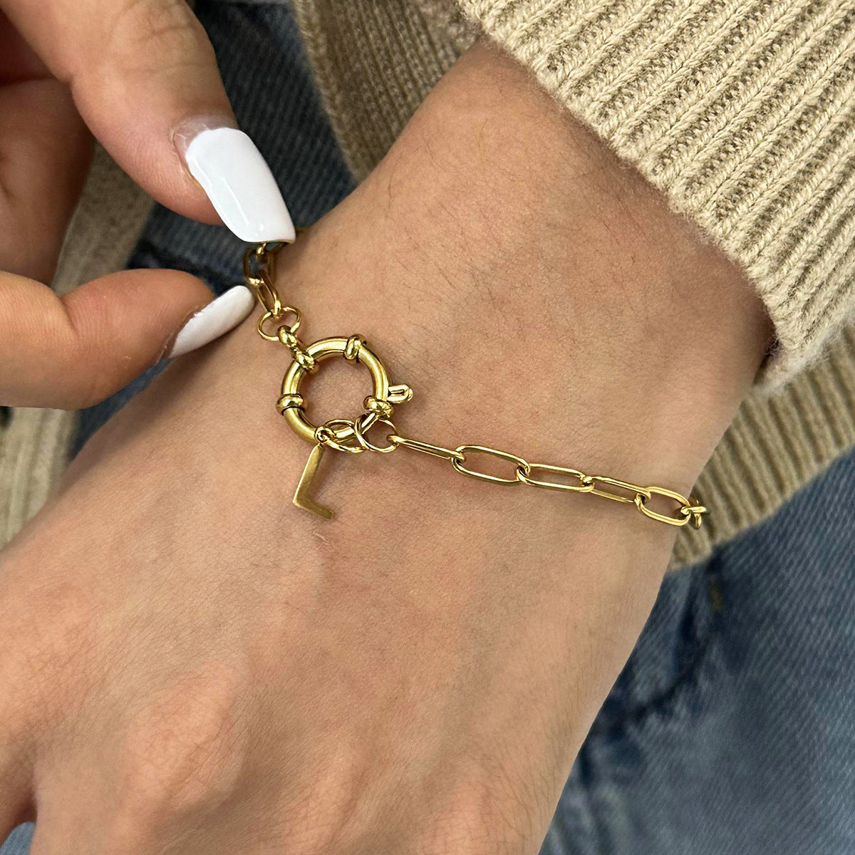 Minimalist Stainless Steel Letter Pendant Bracelet with Plated Finish for Women