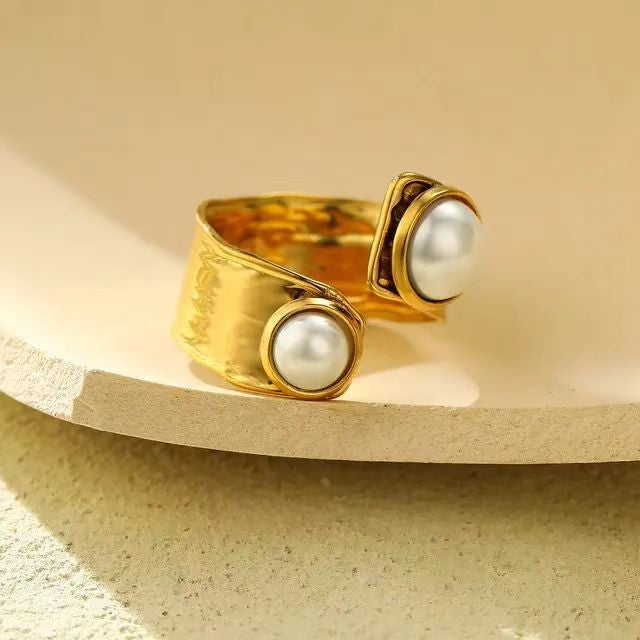 Anello regolabile minimalista geometrico in acciaio al titanio placcato oro da donna