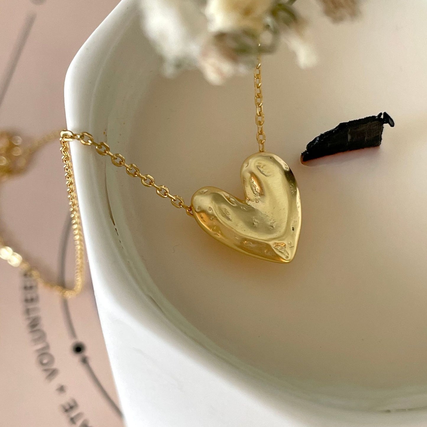 Minimalist Matte Heart-Shaped 925 Sterling Silver Necklace with Irregular Chain for Women