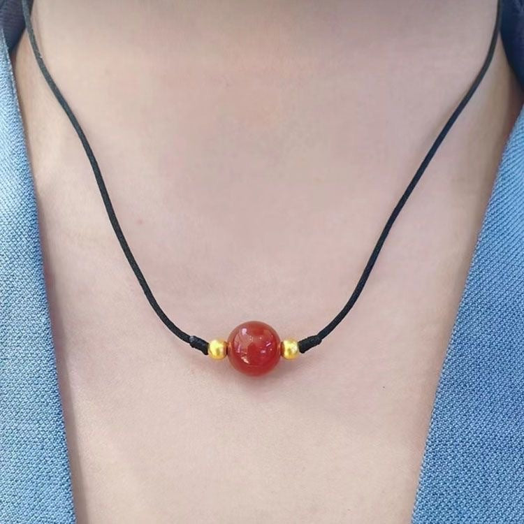 Collana Unisex Originale in Agata Rossa Geometrica con Cordino Regolabile