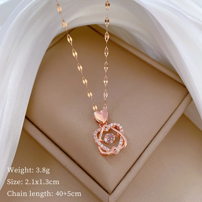 Collana Pendente Lusso Cuore Geometrico Catena Acciaio al Titanio Intarsio Strass