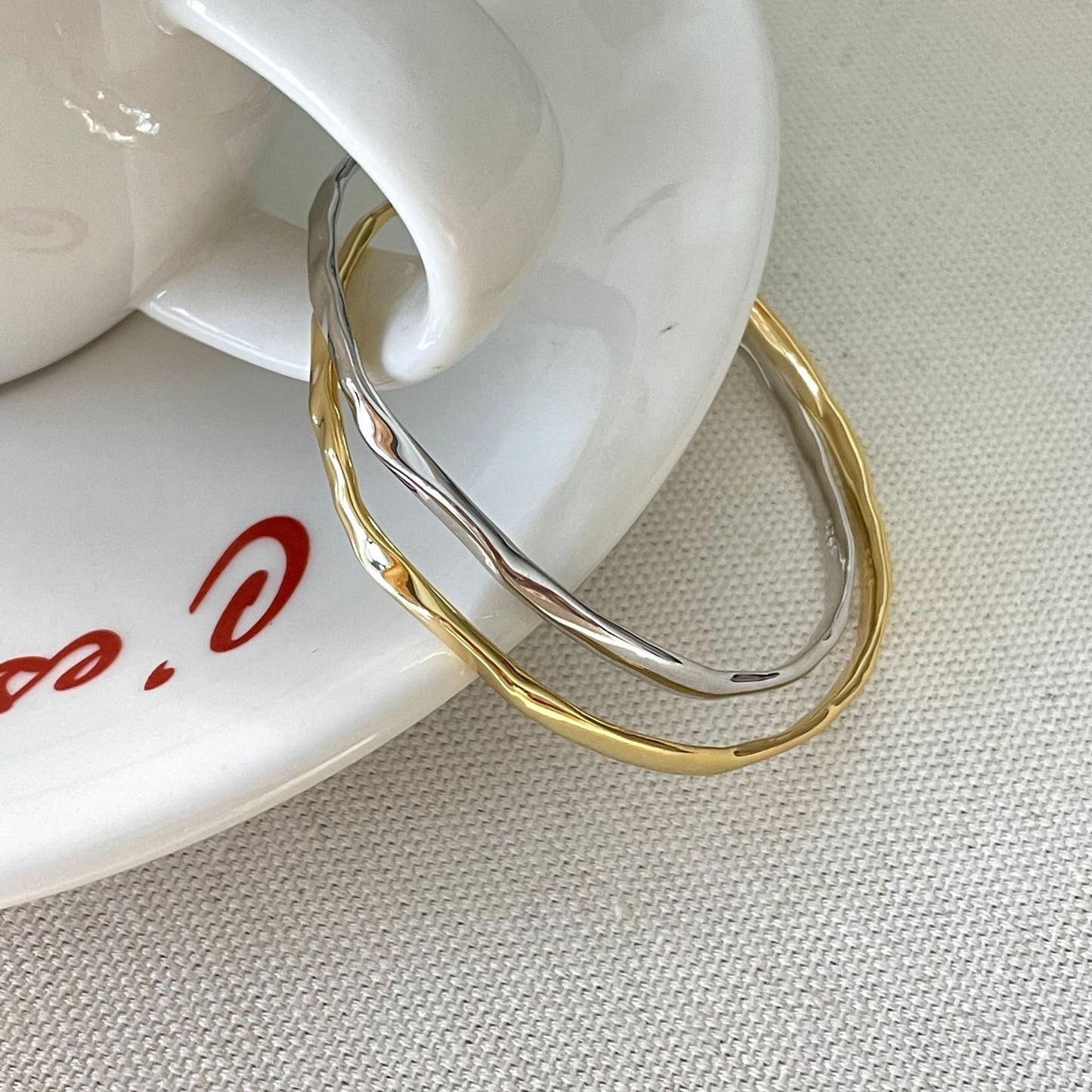 S925 Sterling Silver Women's Minimalist Geometric Unisex Bracelet, Polished Finish, Unique Irregular Texture, Cute Korean Style