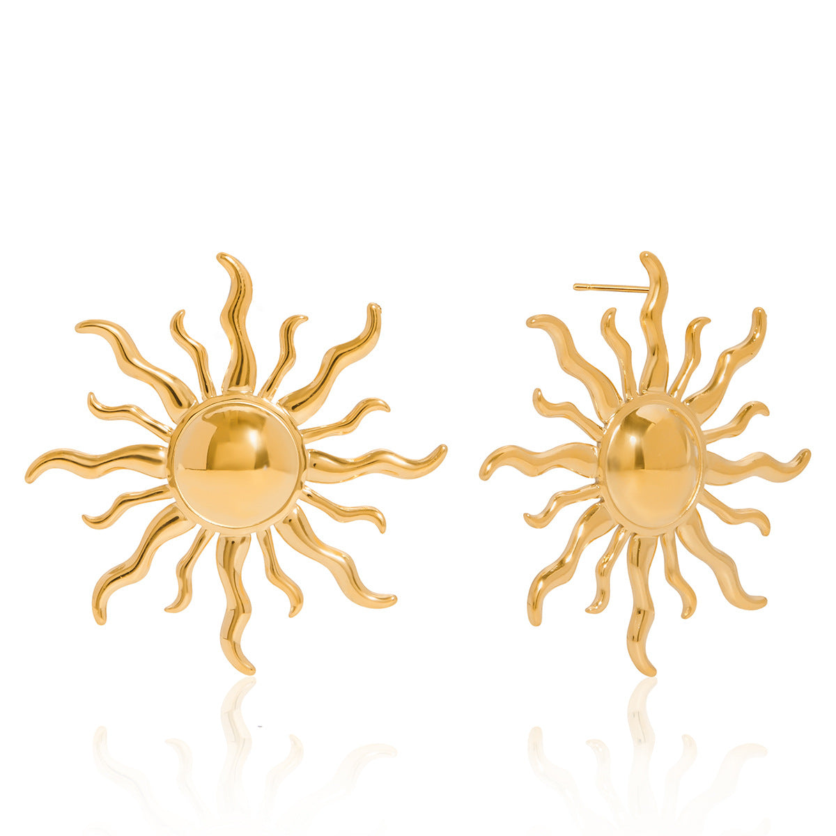 Pendientes de botón de acero inoxidable con forma de sol minimalista para mujer con acabado chapado