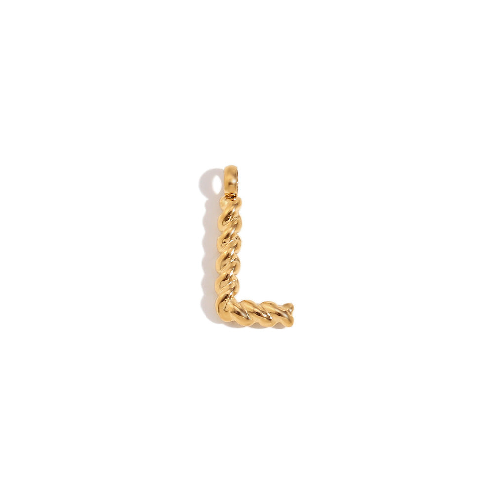 Colgante minimalista de acero inoxidable chapado en oro de 18 quilates con mini letra retorcida para mujer
