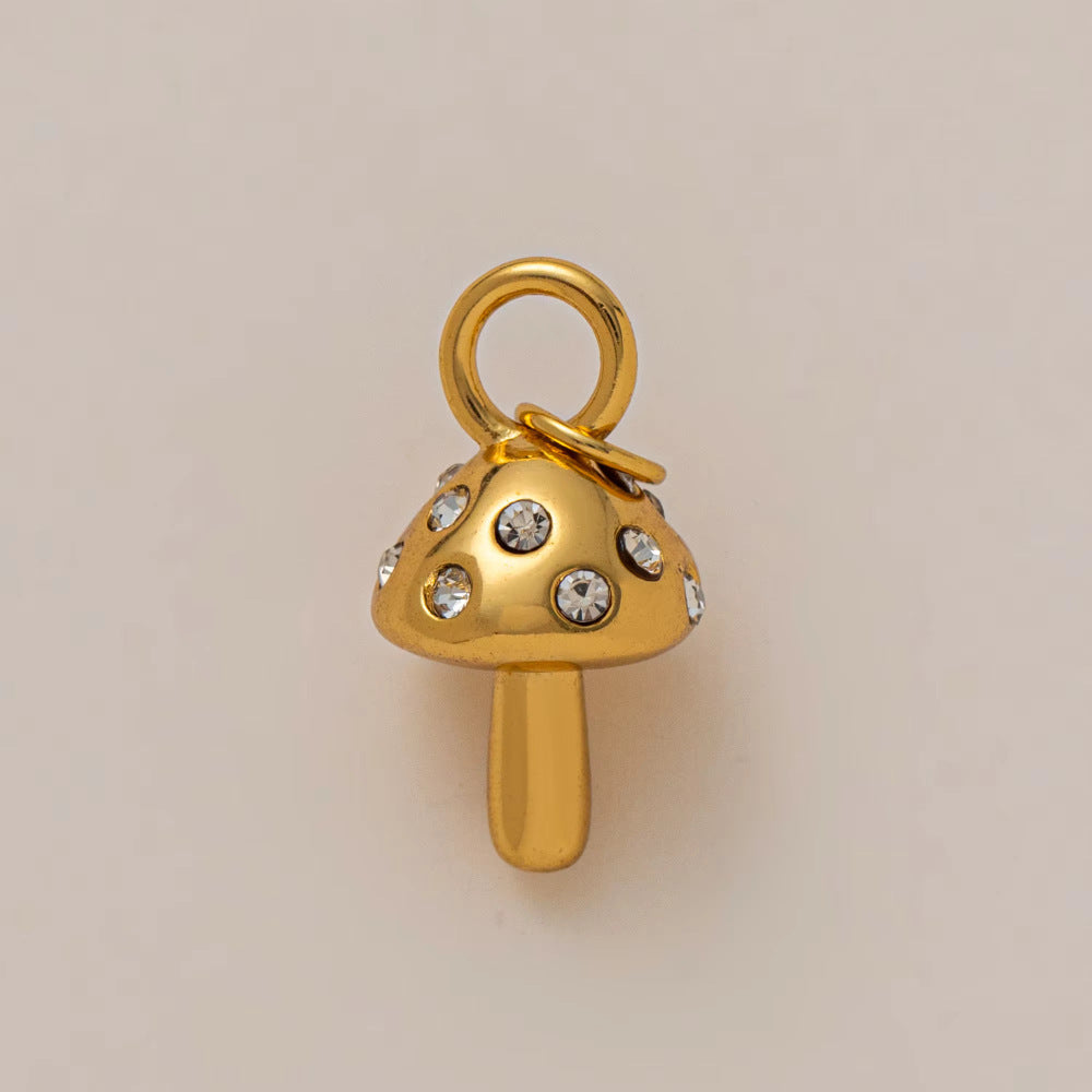 Vintage Stainless Steel PVD Gold Plated Mushroom Pendant Charm Bar