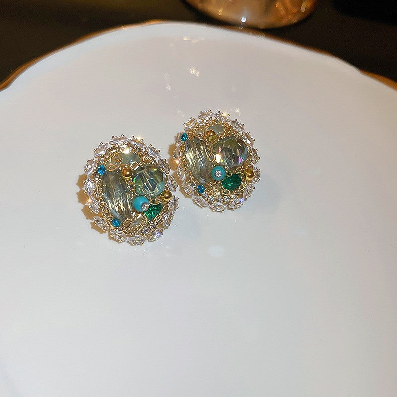Elegantes pendientes de perlas y circonitas con forma ovalada y lazo en acero inoxidable para mujer