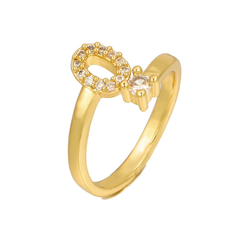 Adjustable Letter Ring Brass Plated with Cubic Zirconia for Women and Men