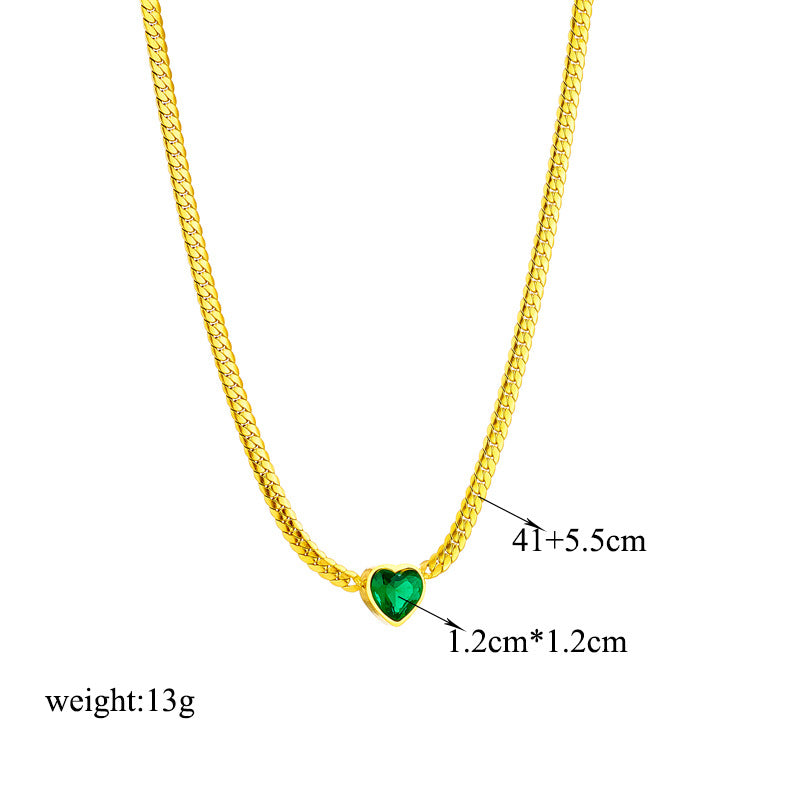 Collana con Ciondolo a Cuore Minimalista in Acciaio al Titanio con Intarsio di Strass e Catena Ritorta Placcata per Donne