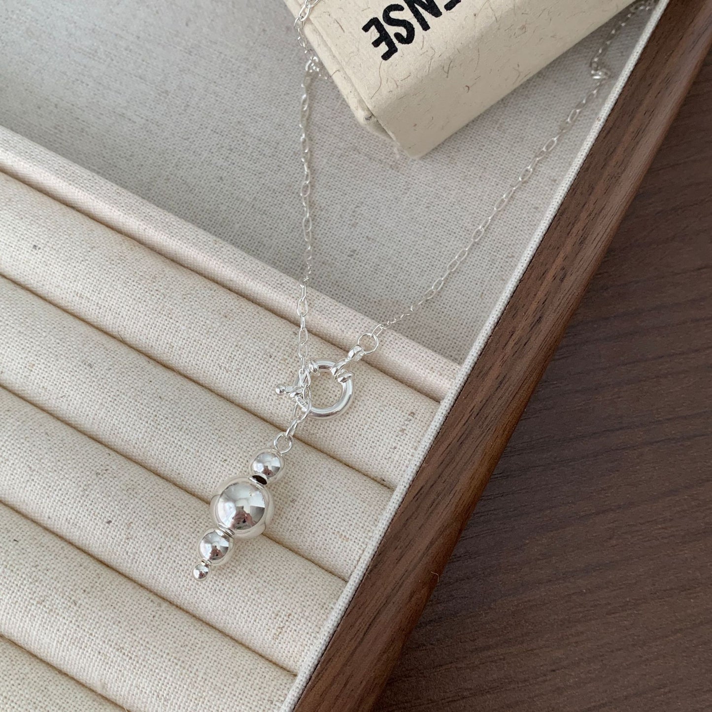 Minimalist Geometric Beaded Necklace in 925 Sterling Silver with Gold Plating and Rainbow Accents on Snake Chain