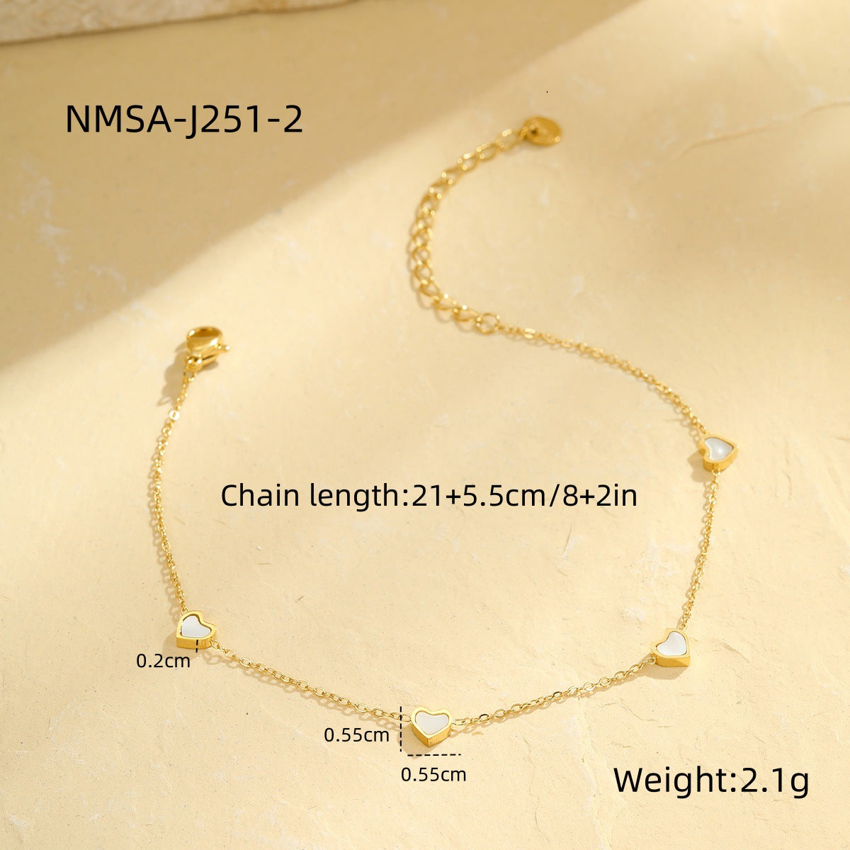Cavigliera Minimalista in Acciaio Inossidabile Color Argento con Foglia di Ginkgo e Motivi a Cuore da Donna