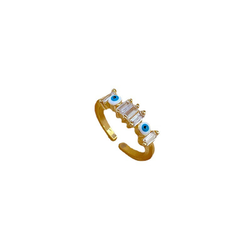 Anello Minimalista Aperto a Corona in Ottone Placcato Oro con Intarsio in Zirconi per Donna
