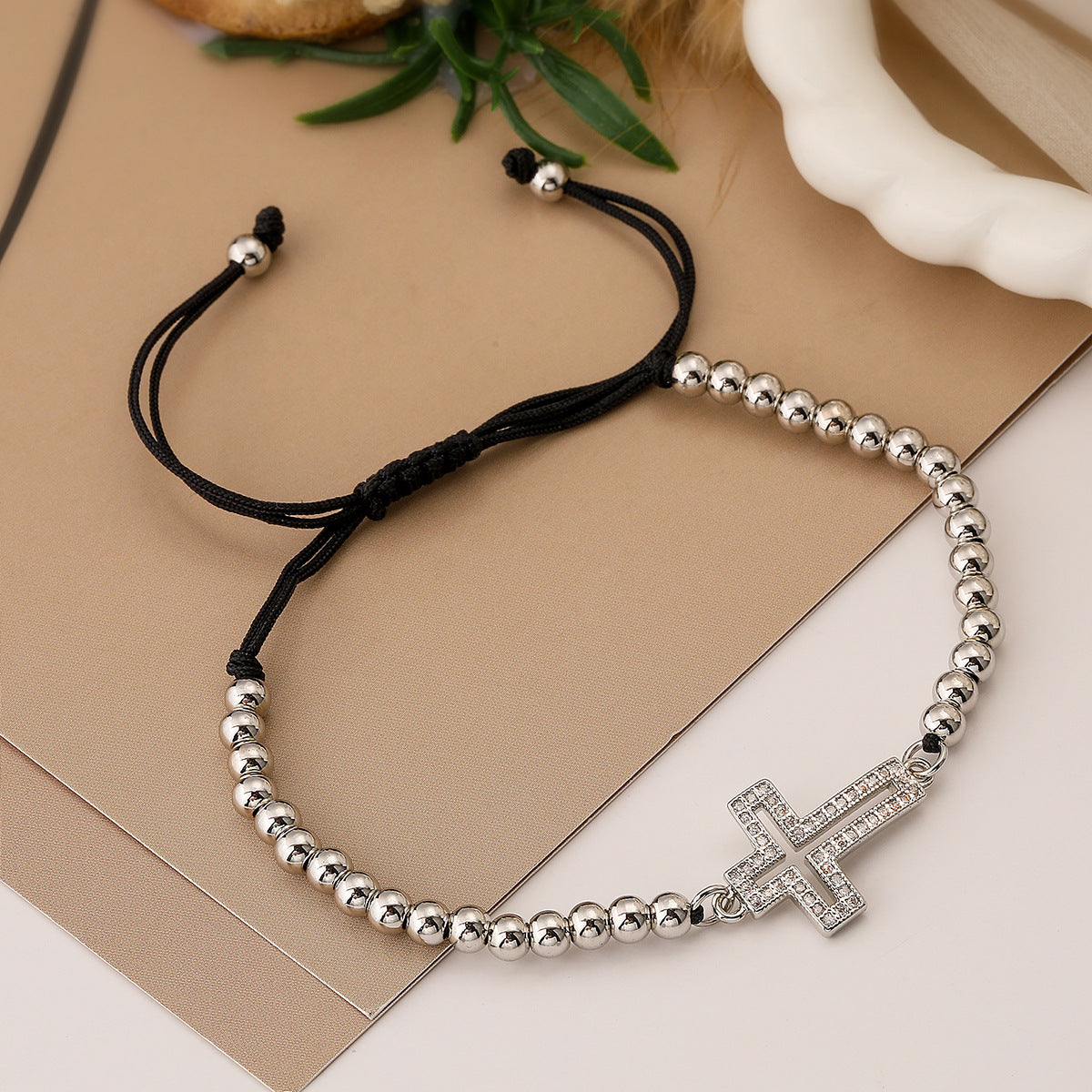 Fashion Micro-Inlaid Zircon Cross Geometric Copper Braceet with 18K Gold Plating for Women
