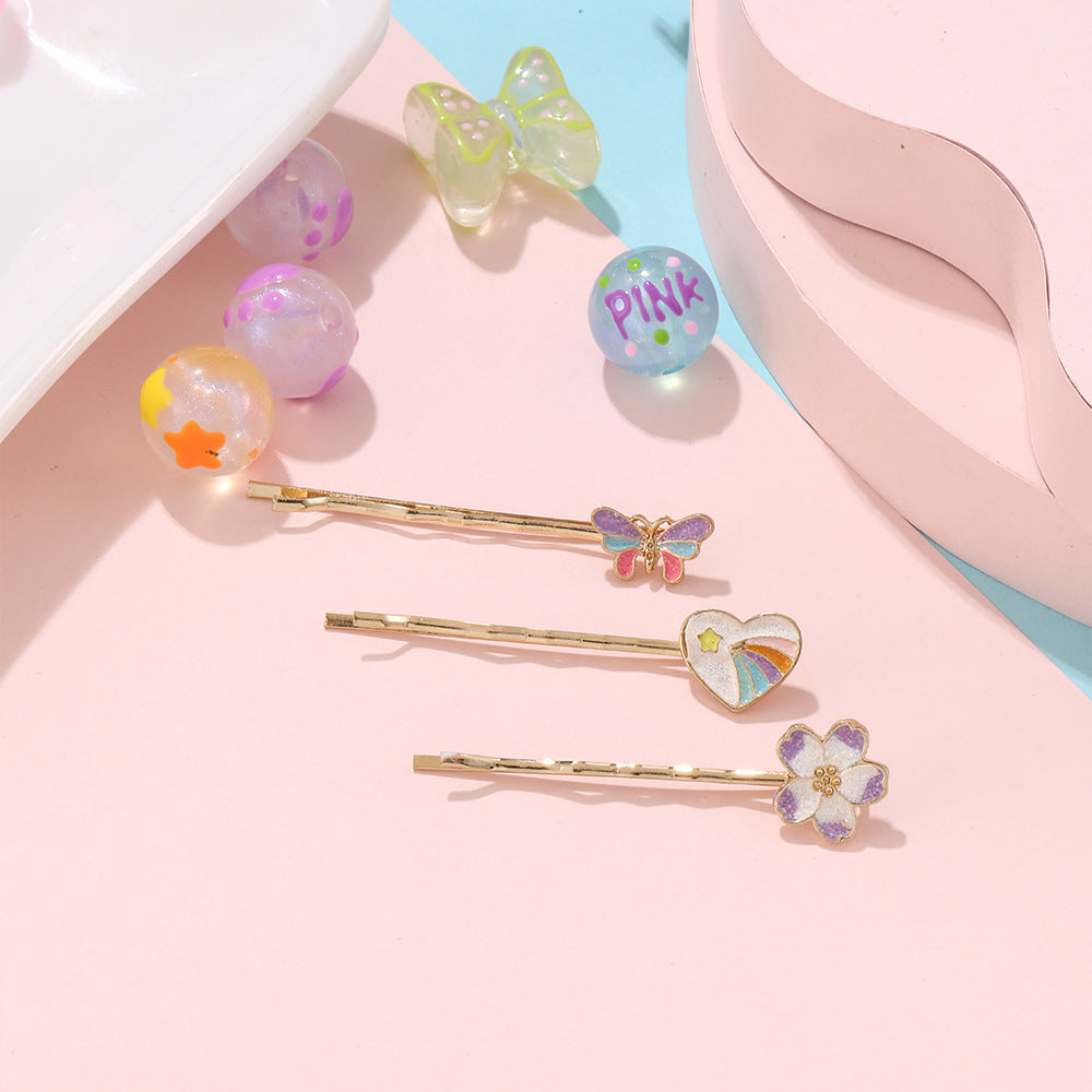 Fermaglio per Capelli per Bambini a Cartone Animato a Forma di Farfalla e Floreale in Lega con Finitura Smaltata, Dolce Accessorio per Capelli Laterale Minimalista