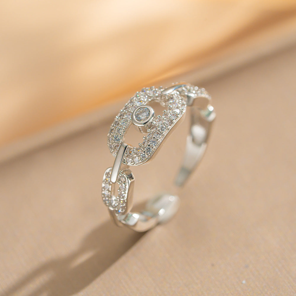 Luxury Minimalist Adjustable Open Ring for Women with Gold-Plated Copper Band and Zircon Stone Accent in Heart and Floral Shape