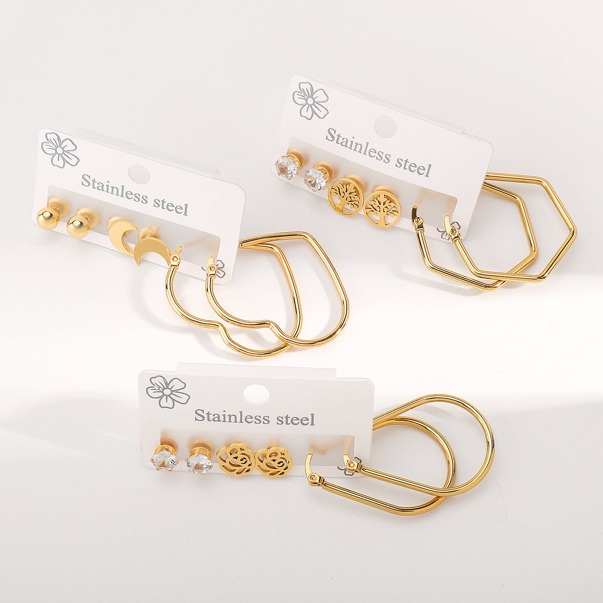 Minimalist Geometric Stainless Steel Earrings Set with Plating Finish for Women