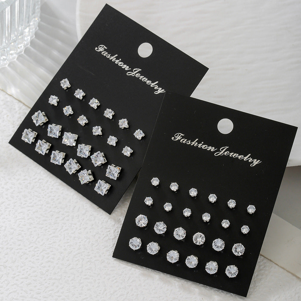 Minimalist Geometric Round and Square Micro-inlay Cubic Zirconia Alloy Earrings for Women